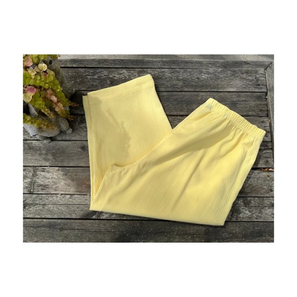 90s Yellow Crop Trousers Capri Matelesse Crinkle Fabric Stretch Waist Sz 2X - Picture 6 of 6